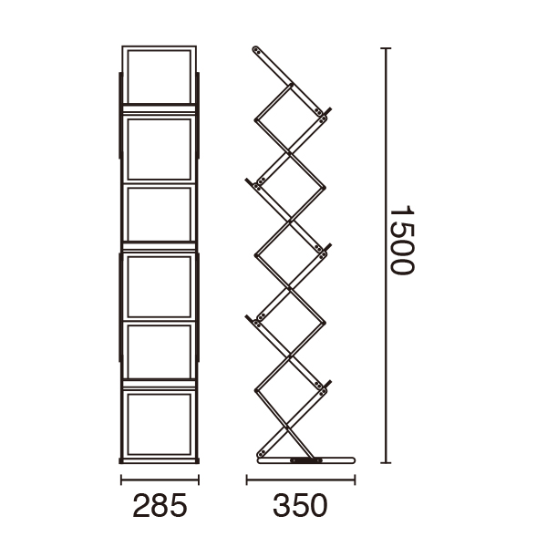 モバイルパンフレットスタンド クリアパネルA4判5面 折りたたみ式 収納ケース付 W285×D350×H1500mm - 店舗用品のミセダス