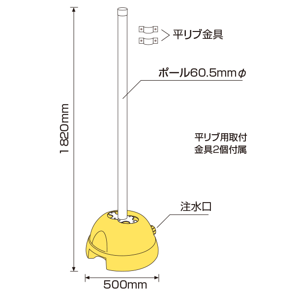 ポールサインベース F60 5用ポールセット 屋外 平リブ標識用取付金具付 店舗用品のミセダス