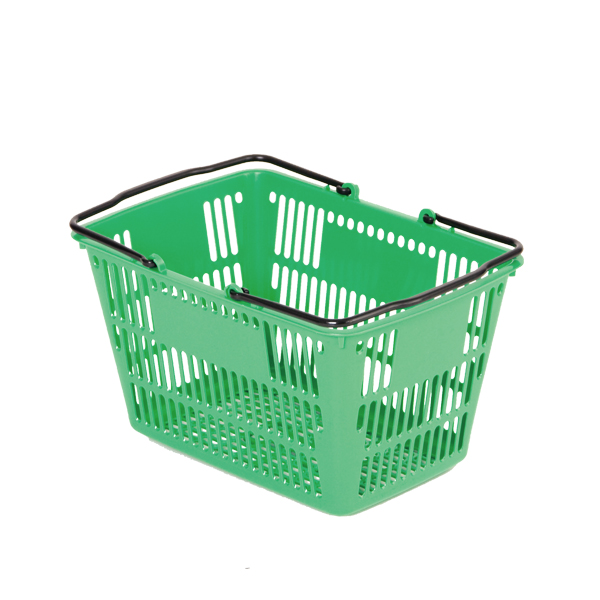 セルフバスケット (黒取手付) 角1号 緑 店舗用品 運営備品 ショッピングカート・バスケット 買い物バスケット