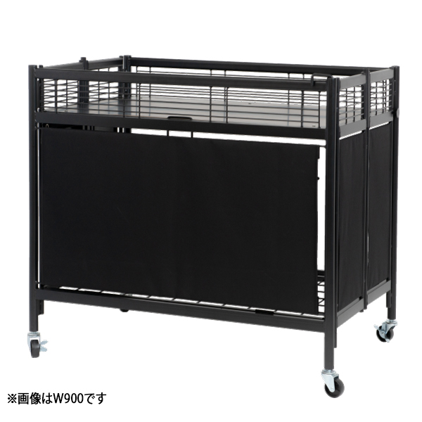 中折れ式ワゴン ブラック W1200 店舗用品 陳列什器 販売ワゴン セールワゴン 折りたたみ式 収納棚付 テント3面張り スチール製