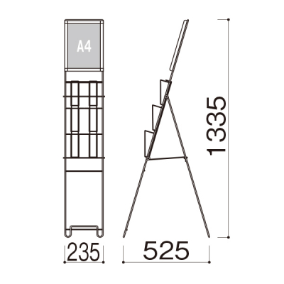 �p�l���t�X�����p���t���b�g�X�^���h A4 3�b�� 2��3�i PR-120  A4���n�ʔt W235�~D525�~H1335mm 