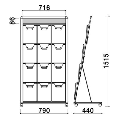 �J�^���O�X�^���h PRL-434 �{�̃u���b�N L�^ A4��3��4�i W790�~D440�~H1515mm 