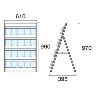 �p���t���b�g�P�[�X�X�^���h600 4�i�Жʃ��[ �X���C�h�d�ؔt W610�~D385�~H970mm 