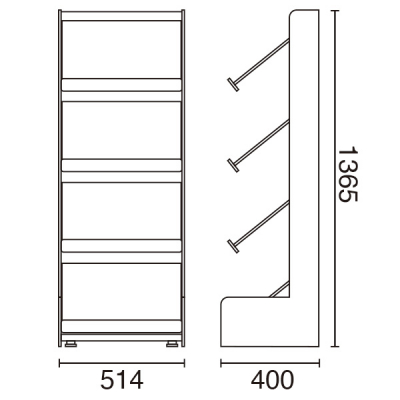 木製パネルシステムカタログスタンド 本体 棚角度調節可 W514×D400×H1365mm 